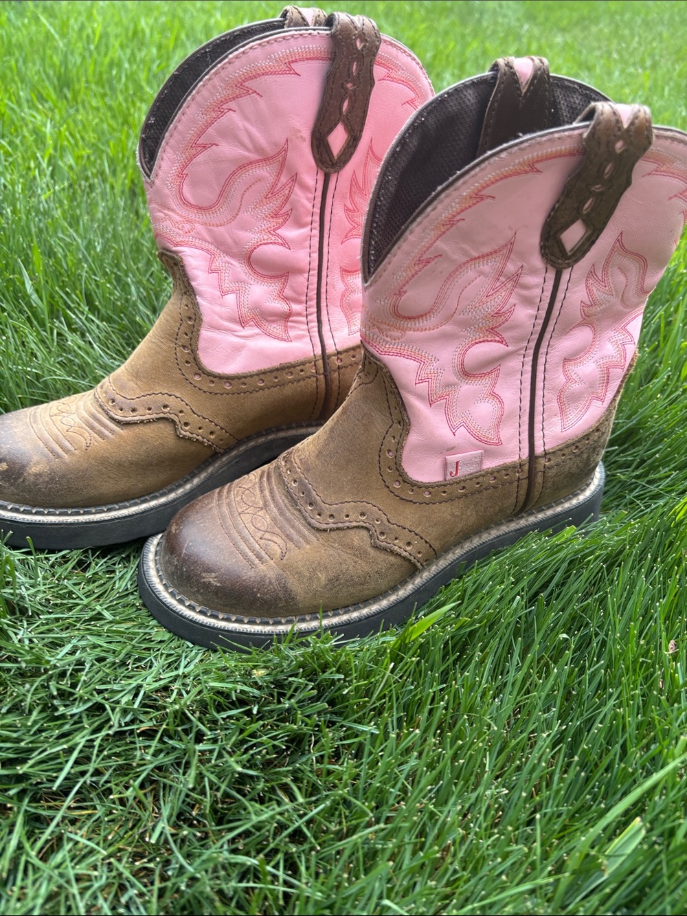 Justin Boots Brown & Pink Girls' Western Ankle Booties